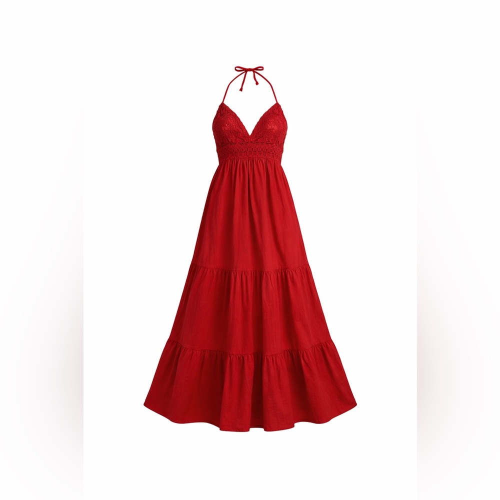 Elegant Red Halter Maxi Dress